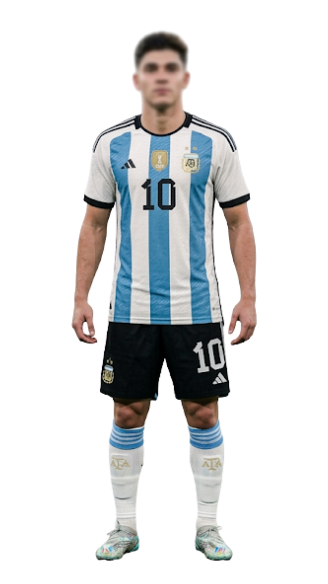 Figura anónima y desenfocada de un joven futbolista con la camiseta argentina